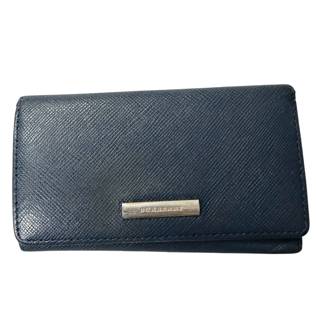 Burberry Nova Check Leather Key Holder  Card Holder Dark Blue  Authentic